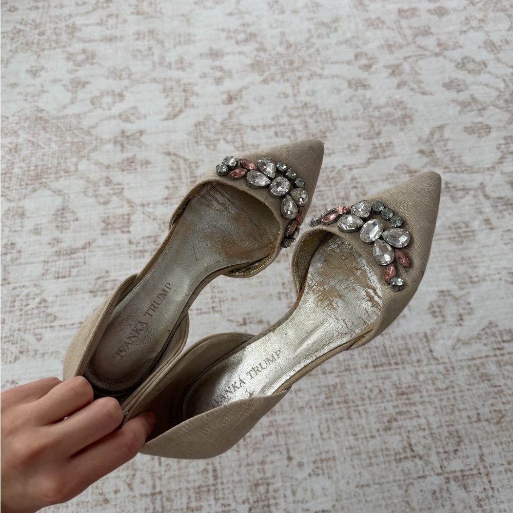 Ivanka Trump Beige Embellished Heels